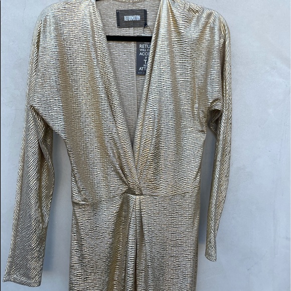 Reformation Dresses & Skirts - ❌SOLD❌Reformation Metallic Gold Twist Front Slit Gown Maxi Dress